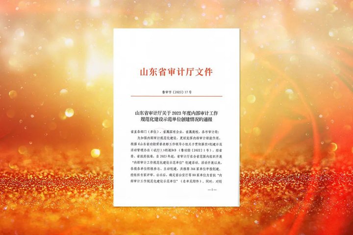 濟寧能源榮獲山東省首批“內部審計工作規范化建設示范單位”稱號