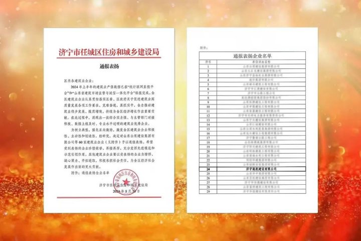 港建公司榮獲任城區住建局通報表揚