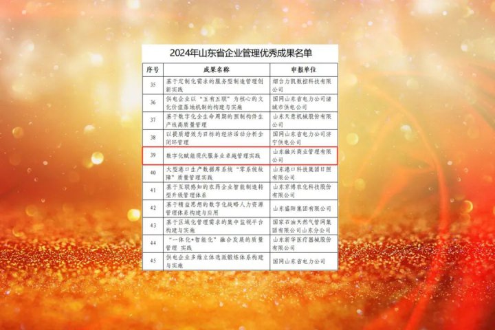 融興商業一項目榮獲2024年山東省企業管理優秀成果獎